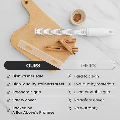 A Bar Above Lemon Zester and Cheese Grater, Professional 12 Inch Stainless Steel Hand Grater for Citrus, Parmesan, Ginger, Chocolate, Ergonomic Handle, Dishwasher Safe, Perfect Kitchen Gadget, White - Image 7