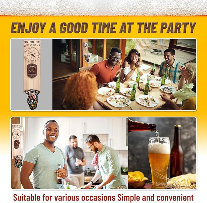 Magnetic Bottle Openers with Catcher, Wall Mounted Wooden Beer Bottle Opener with Game Roulette, Traceless Corkscrew, Home Bar Accessories for Kitchen, Outdoor, Ideal Beer Gifts for Men (Style 9)