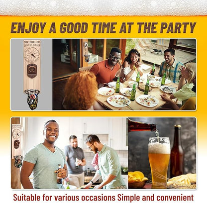 Magnetic Bottle Openers with Catcher, Wall Mounted Wooden Beer Bottle Opener with Game Roulette, Traceless Corkscrew, Home Bar Accessories for Kitchen, Outdoor, Ideal Beer Gifts for Men (Style 9)