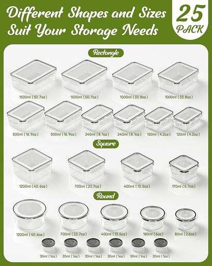 50 Piece Food Storage Containers with Lids(25 Containers & 25 Lids), BPA-Free Plastic Food Containers for Kitchen Storage and Organization, Leak Proof Meal Prep Container, Includes Labels & Pen - Image 2