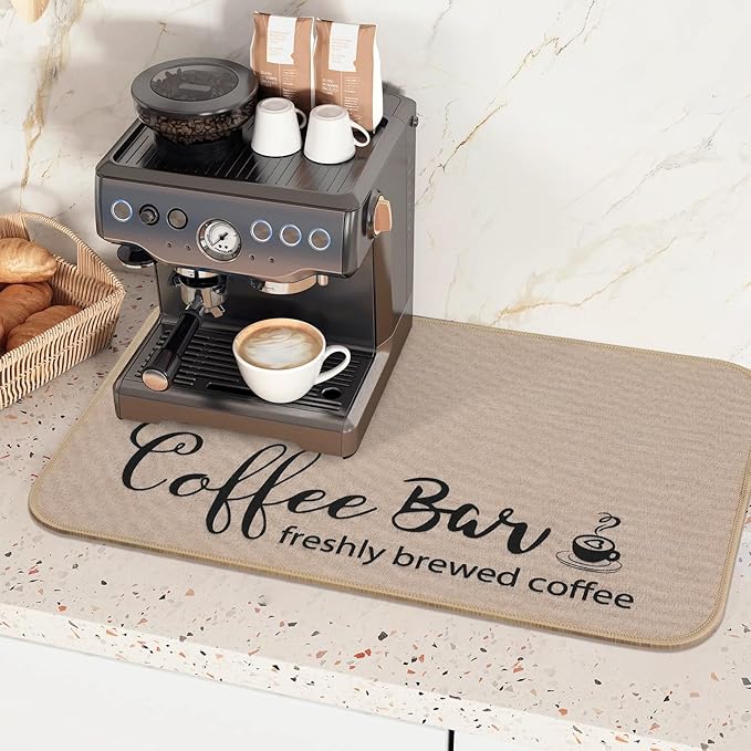 Findosom Dish Drying Mat, 12"x 20" Super Absorbent & Hide Stain Coffee Mat, Cuttable Drying Mat for Kitchen Counter, Coffee Bar Accessories, Under Dish Rack, Coffee Maker, Espresso Machine, Linen - Image 8