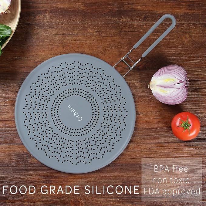 11" Silicone Splatter Screen Pan Cover with Folding Handle, Heat Insulation Cooling Mat, Strainer, Drain Board, Oil Splash Guard for Frying Pan - Image 2