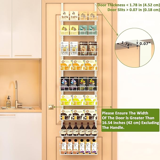 Churboro Over the Door Pantry Organizer Rack with 9 Adjustable Baskets, 9 Tiers Dual-use Hanging or Wall Mount Spice Rack Organizer, White - Image 3