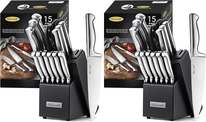 McCook® Knife Sets, German Stainless Steel Knife Block Sets with Built-in Sharpener (Pack of 2) by McCook