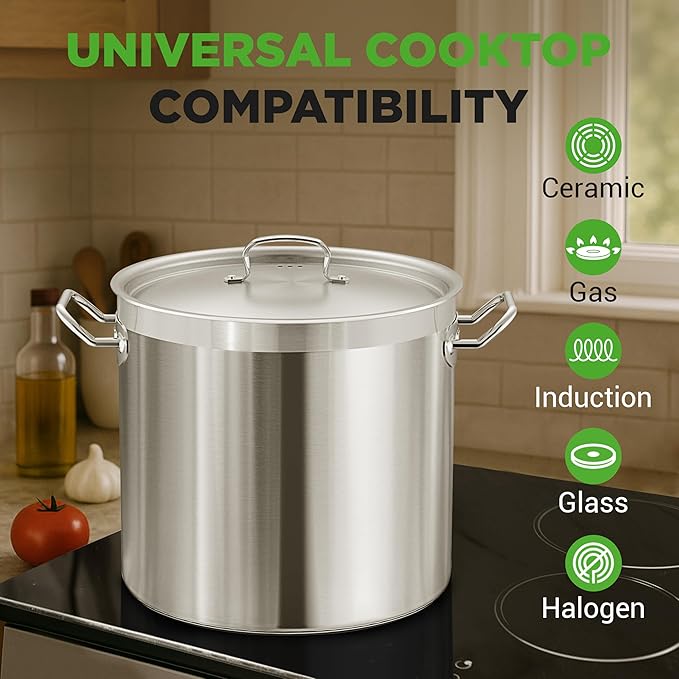 Nutrichef Stainless Steel Cookware Stockpot, 35 Quart Heavy Duty Induction Soup Pot With Stainless Steel Lid And Strong Riveted Handles, Even Heat Distribution, Compatible With Most Cooktops - Image 7