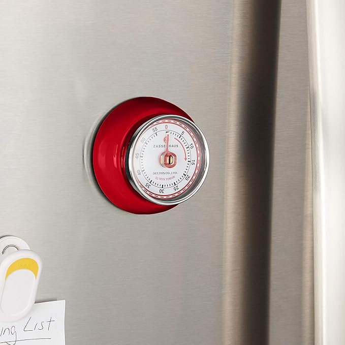 Zassenhaus Magnetic Retro Kitchen Timer, Classic Mechanical Cooking Timer (Red), 2.75-Inch - Image 4