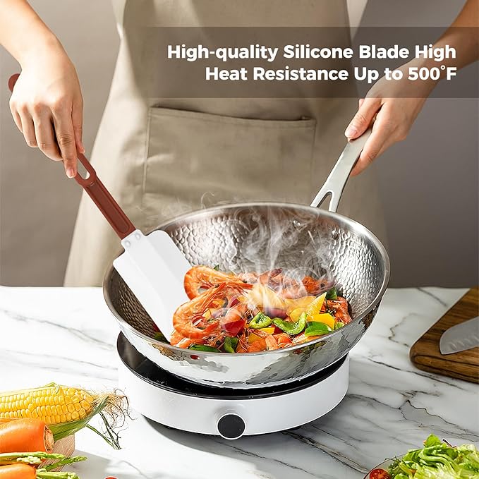 High Heat Resistant Silicone Spatulas, 13-1/2" Commercial Spatula 500°F Heat-Resistant Heavy Duty Spatula Non-Stick Scraper, Ideal for Baking/Cooking/Mixing, Commercial Dishwasher Safe, Set of 2 - Image 5