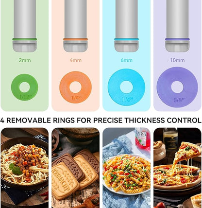 Adjustable Rolling Pin with Thickness Rings, 12.8" Silicone Non Stick Dough Roller for Pizza, Pastry, Fondant, Pie Crust, Baking Tool with Stainless Steel Core, Easy Clean