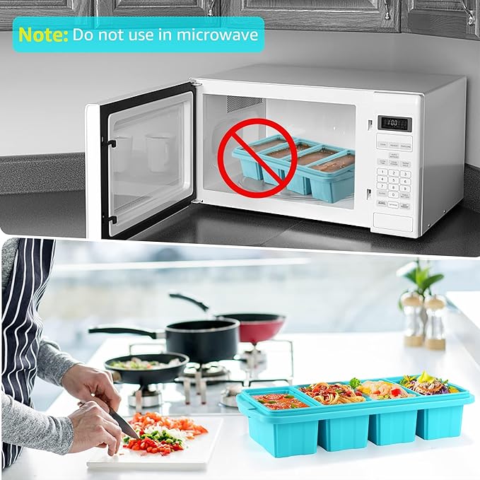 Ztomine Silicone Freezer Tray With Lid - Silicone Freezer Food Molds- Large Ice Cube Tray,4-Pack Silicone Freezer Container,Freeze & Store Soup, Sauce, Broth,Leftovers - Makes 4 Perfect 1 Cup - Image 6