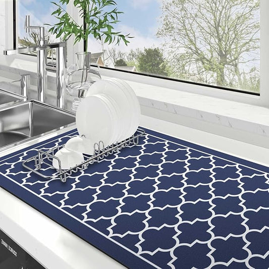 WISELIFE Dish Drying Mat Super Absorbent Drying Mat Large Dish Drying Mats for Kitchen Counter Easy Clean Dish Mat Kitchen Drying Mat18"x 32" Stylish Blue by WiseLife