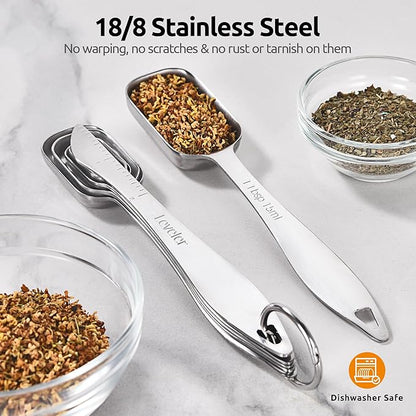 U-Taste Narrow Square Measuring Spoons: 18/8 Stainless Steel Kitchen Measure Teaspoon Tablespoon with Leveler, Polygon Rectangular Metal Jar Scoop for Baking Cooking, Coffee, Spice, Powder (Set of 6) - Image 3