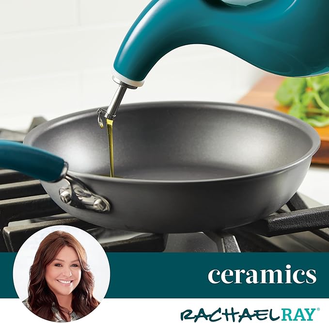 Rachael Ray Ceramics EVOO Oil and Vinegar Dispensing Bottle, 24 Ounce, Turquoise - Image 12