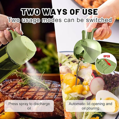 2 In 1 Oil Dispenser And Oil Sprayer, 16 Oz/470 Ml Oil Dispenser For Kitchen Spray, With Fine Mist Nozzle, Suitable For Cooking, Air Fryer, Salad, Grilling (green-1)