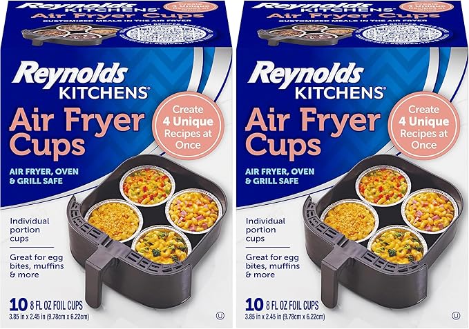 Reynolds Kitchens Air Fryer Cups, Easily Cook Individual Air Fryer Food and Non-Traditional Foods, Great for Meal Prepping and Picky Eaters, Oven-Safe and Grill-Safe, 20 Pack, 8 fl oz. by ReynoldsConsumerProducts