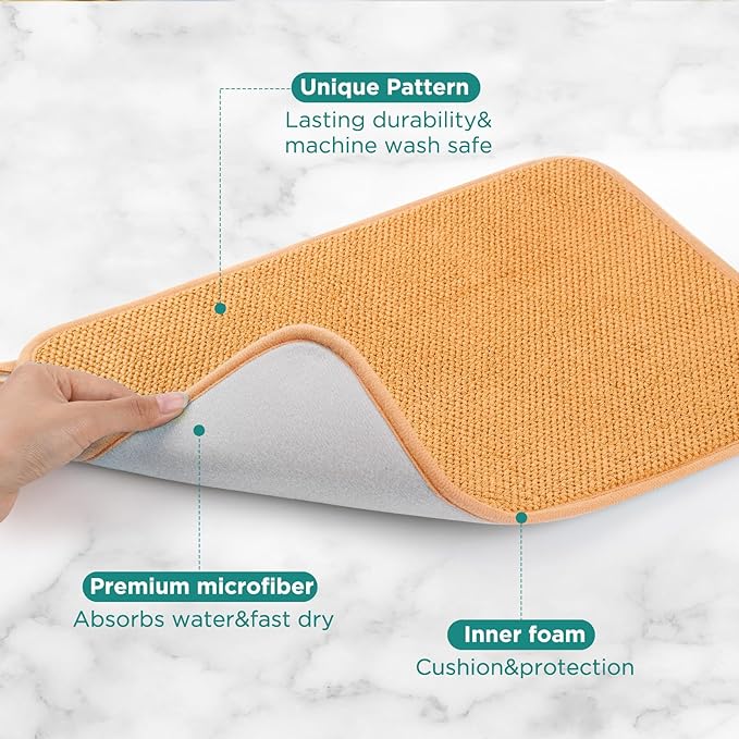 GeeRic Microfiber Dish Drying Mat, Super Absorbent Kitchen Dish Drying Pad for Mother's Day, Reversible Gift Mats for Countertop, 12*16 inch Yellow-Orange - Image 3