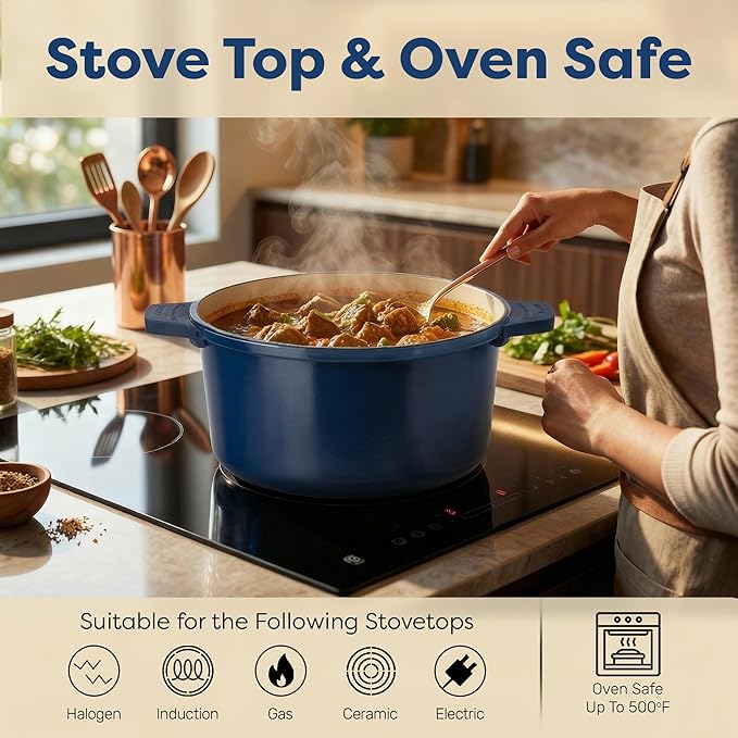 Gotham Steel 5 Qt Lightweight Dutch Oven Pot with Lid & Holders, Ceramic Non Toxic, Oven Safe & Even Heat Retaining Dutch Oven for Bread Baking Sourdough, Soup, Casserole, 70% Lighter than Cast Iron - Image 7