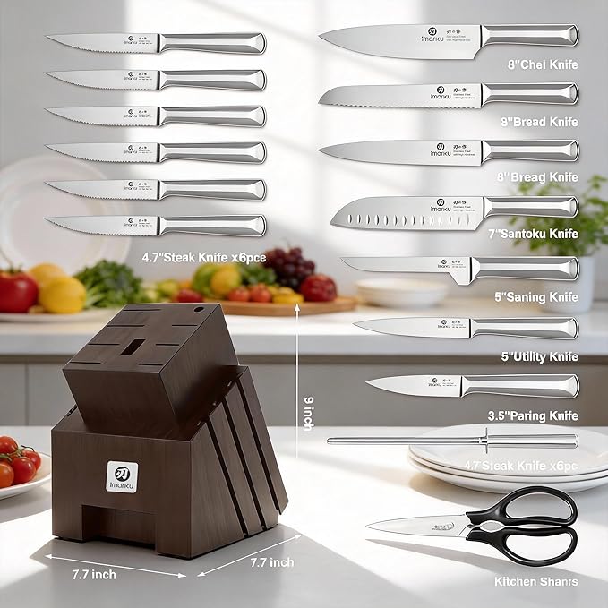 imarku Knife Set, 16 PCS High Carbon Japanese Stainless Steel Knife Sets for Kitchen with Block, Ultra Sharp Kitchen Knife Set with Sharpener Chef Knife Sets, Dishwasher Safe, Best Gifts - Image 9