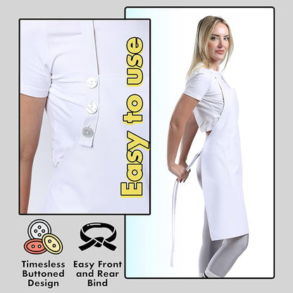 TOSHE Kitchen Apron Waterdrop Resistant Cotton Apron with adjustable Aprons for Women with Pockets 10 Color option Cooking White Apron(White) - Image 6