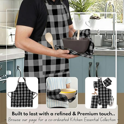 Native Fab Buffalo Plaid Check Oven Mitts and Pot Holders Set of 4, 100% Cotton Heat Resistant Kitchen Gloves, 2 Oven Mitts (7x13), 2 Pot Holders (8x8) for Cooking & Baking, Ash Grey Black - Image 7