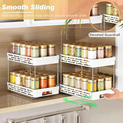 Pull Out Spice Rack Organizer for Cabinet, 2 Pack Widen Slide Out Spice Racks Organizer, Spice Cabinet Organizers, Cabinet Size Need:12'' Highx11'' Deepx6.75'' Wide,Hold 15 Spice Jar Each Tier-2Tier - Image 5