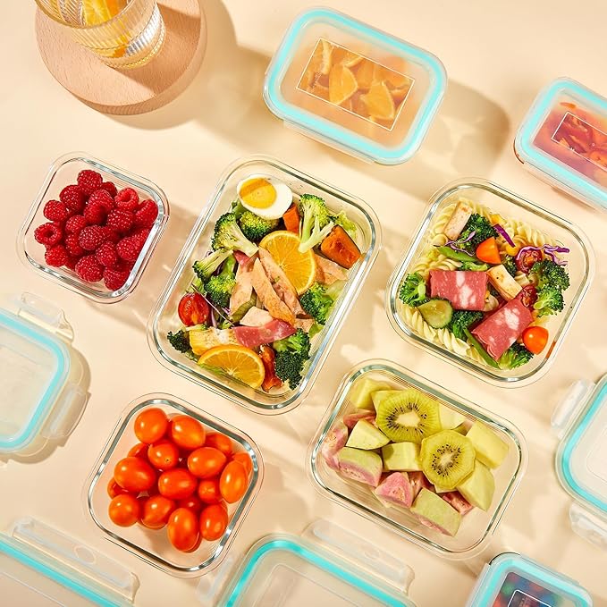 Liuruiyu 8 Pack Glass Food Storage Containers with Lids, Meal Prep Containers, Airtight Bento Boxes with Leak Proof Locking for Microwave, Oven, Freezer and Dishwasher, BPA Free（5oz to 36oz） - Image 4