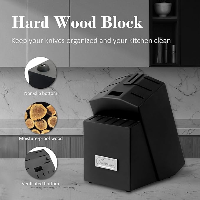 Kitchen Knife Set, Japanese Stainless Steel Knife Block Set with Built-in Sharpener, Sharp Knives with Non-slip Ergonomic Handle - Dishwasher Safe, Home Essential Gifts - Image 6