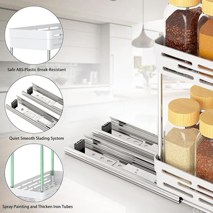 Pull Out Spice Rack Organizer for Cabinet, 3 Packs Slide Out Spice Racks Organizer, Spice Cabinet Organizers, Cabinet Size Need:12'' Highx11'' Deepx5'' Wide,Each Tier Hold 10 Spice Jar - 2 Tier, White - Image 7