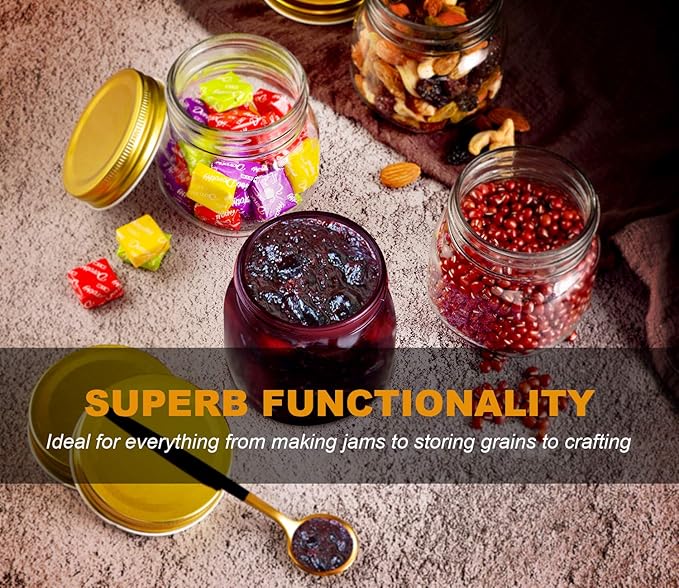 Rainforce Mason Jars 8 oz 30 Pack- Small Mason Jars With Gold Lids -1/4 Quart Canning Jars| Storage Pickling Jars For Jelly, Jam, Honey, Pickles, Spice - With 30 Chalkboard Labels - Image 5