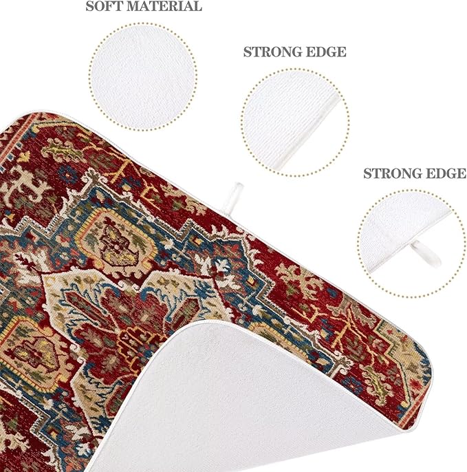 Burgundy Red Dish Drying Mat 18 x 24 inch Bohemian Rug Carpet Decorative Drying Mats Microfiber Absorbent Boho Dish Washable Draining Mat for Kitchen Counter Decor
