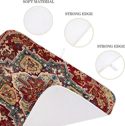 Burgundy Red Dish Drying Mat 18 x 24 inch Bohemian Rug Carpet Decorative Drying Mats Microfiber Absorbent Boho Dish Washable Draining Mat for Kitchen Counter Decor