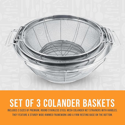 U.S. Kitchen Supply Set of 3 Stainless Steel Colander Strainers Net Baskets 5, 4, & 3-Quart - Colander with Handles & Resting Base - Stainless Steel Sieve, Mesh Strainers and Colanders for Kitchen - Image 7