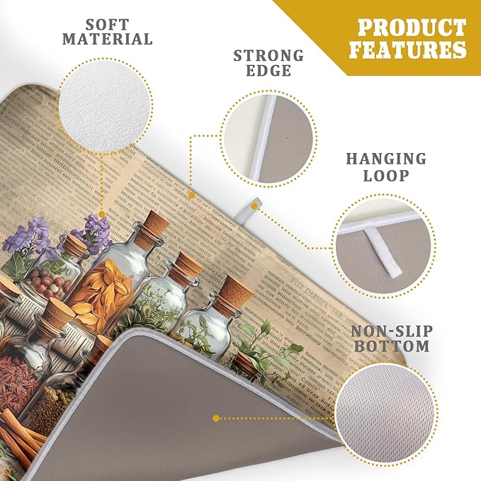 Herbs Kitchen Dish Drying Mat - Spice Bottle Absorbent Microfiber Dish Rack Mat Drying Pad 18 X 24 In - Image 4