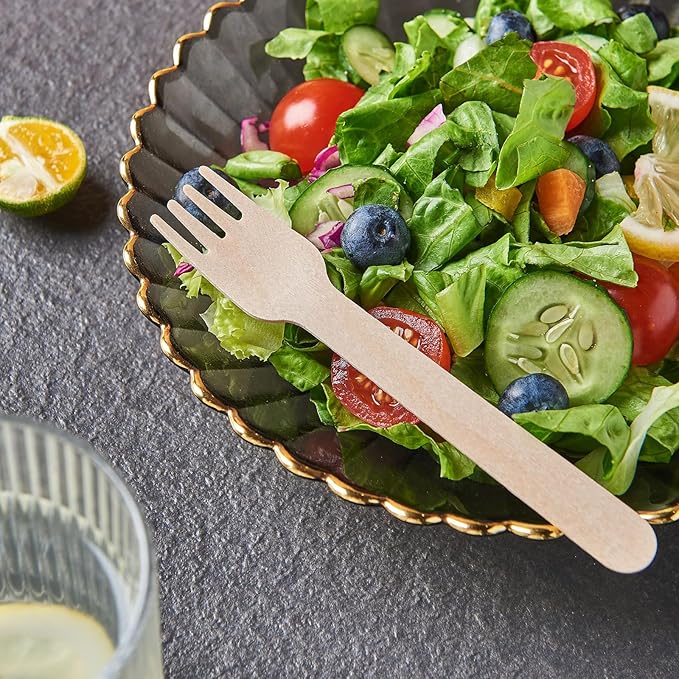 JALUXING 100% Compostable Wooden Cutlery Set - 300 Combo Utensils Disposable Wood Silverware, Eco Friendly, Party Flatware Recyclable Sustainable(Formerly FULING)