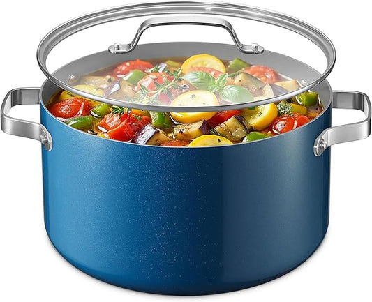Bakken 12.5 Quart Ceramic Coated Stock Pot with Lid, Easy Clean Nonstick Pot, Tempered Glass Lid, Riveted Stainless Steel Handles, Oven Safe Up To 500°F, PTFE & PFAS Free, All Stove Compatible, Blue by BAKK%C3%8BNMASTER