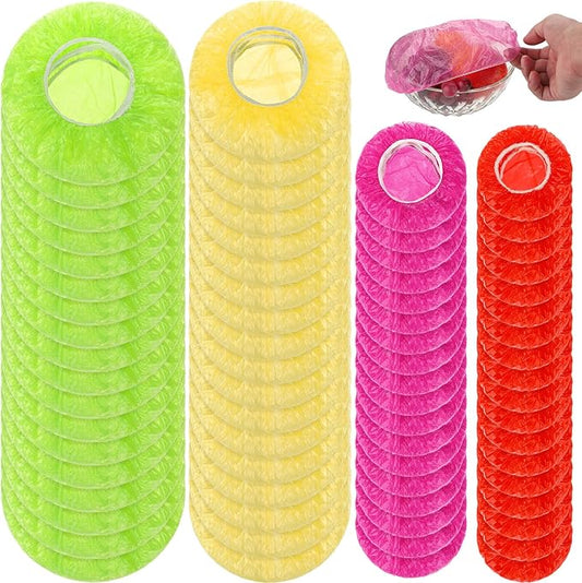Boao 100 Pcs Reusable Bowl Covers 4 Size Plastic Color Elastic Wrap for Food Storage Fresh Keeping Food Bowl Cover Lid for Dish Plate Cup Bread Proofing for Family Outdoor Picnic Sourdough Baking by Boao