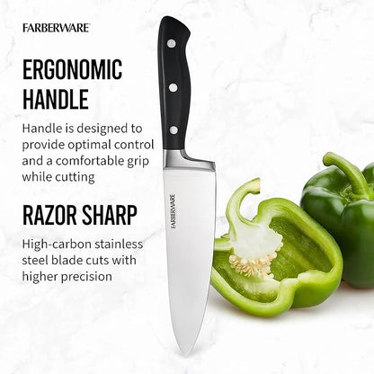 Farberware Edgekeeper 8-Inch Forged Triple Riveted Chef Knife with Self-Sharpening Blade Cover, High Carbon-Stainless Steel Kitchen Knife with Ergonomic Handle, Razor-Sharp Knife, Black - Image 5