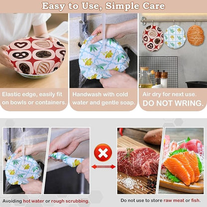 5-Size Reusable Beeswax Bowl Covers for Bread Proofing, Cotton Cloth Flexible Beeswax Wraps for Food Storage(Toast Cat) - Image 6