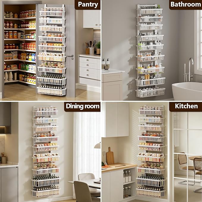 POKIPO 9 Tier Over The Door Pantry Organizer, 2 in 1 Wall Mount or Hanging Spice Rack with Adjustable Deep Basket, Heavy-Duty Seasoning Organizer and Storage for Kitchen Cabinet Closet Bathroom - Image 8