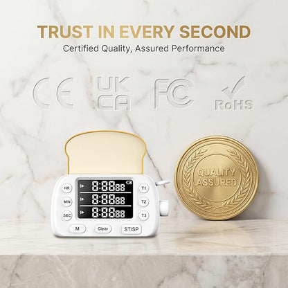 Digital Kitchen Timer for Cooking - 3-Channel Magnetic Countdown Timers with Memory Preset for Baking, Toaster, Eggs Includes Memo Notes (White)