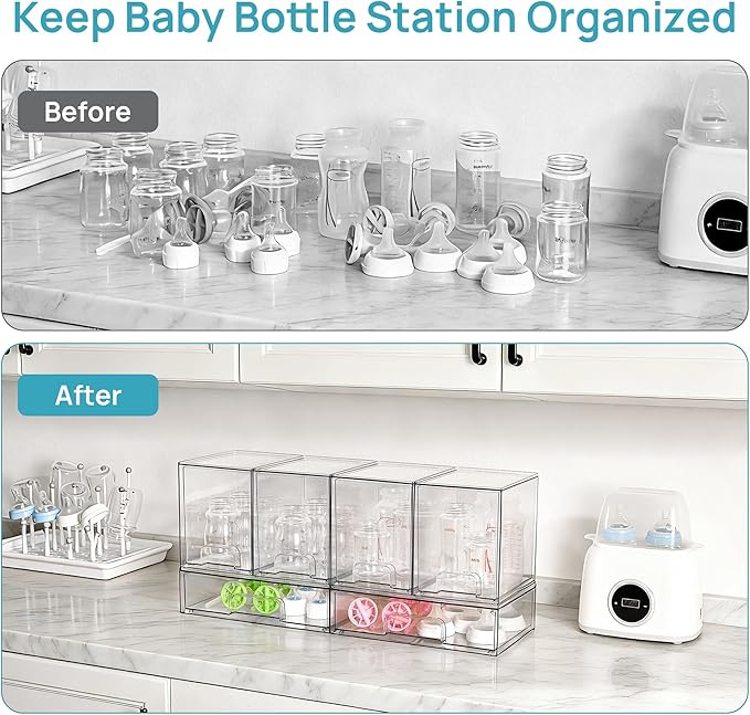 Vtopmart 6 Pack Baby Bottle Organizer Set, Stackable Storage Drawers Ideal for Kichen Countertop, Vanity, Bathroom, Cabinet, Pantry Organization - Image 4