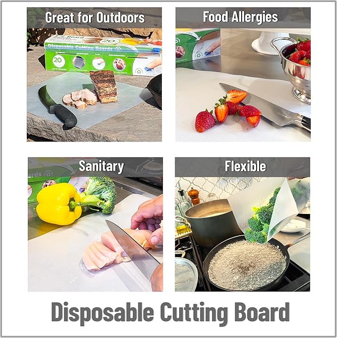 Mind Reader E-Z Board Disposable Plastic Cutting Board, 20 Square Feet, Easy Clean-Up and Convenient Use, Ideal for Camping, Hunting, Boating, and For People With Food Allergies, Clear - Image 6