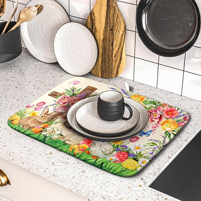 Easter Farmhouse Dish Drying Mat Funny Animal Dish Pad for Kitchen Counter Small 16 X 18 - Image 5