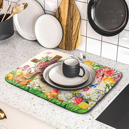 Easter Farmhouse Dish Drying Mat Funny Animal Dish Pad for Kitchen Counter Small 16 X 18 - Image 5