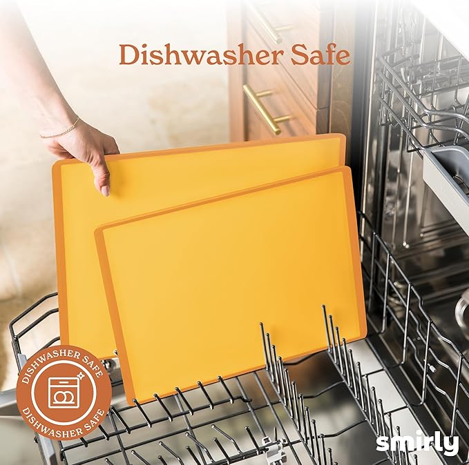 SMIRLY Plastic Cutting Board Set with Holder 3 Pieces, Non-Slip Dishwasher Safe Chopping Boards for Kitchen, Yellow - Image 6