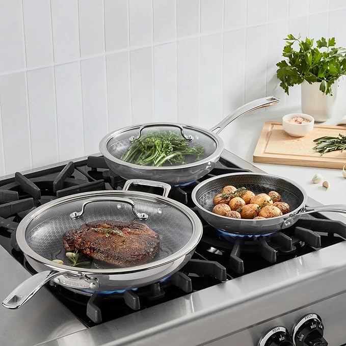 Cuisinart FusionPlus Hybrid Stainless Steel Cookware Set, 5-Piece Skillet Cooking Set with PFAS-Free PURELYSEAR CeramicT echnology, Scratch Proof, Cool Grip Handles, Dishwasher Safe