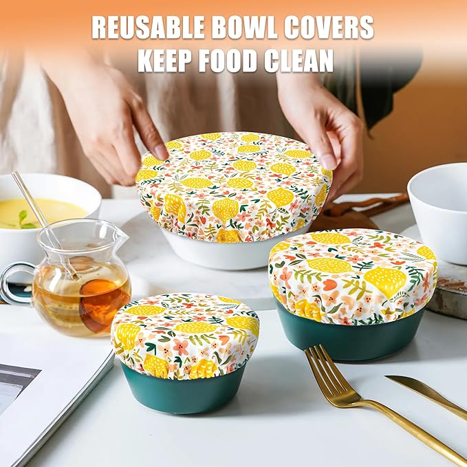 wegreeco Elastic Reusable Bowl Covers for Bread Proofing, Fabric Cloth Sourdough Bowl Covers for Proofing - Set of 3, Lemon