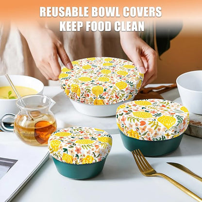 wegreeco Elastic Reusable Bowl Covers for Bread Proofing, Fabric Cloth Sourdough Bowl Covers for Proofing - Set of 3, Lemon