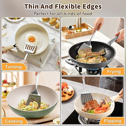 Stainless Steel Spatula, Metal Spatula Slotted Turner, Heavy Duty Sturdy Spatulas for Kitchen Use, High Heat Resistant Cooking Utensils for Fish Eggs Pancakes, Dishwasher Safe, Easy to Clean, Silver - Image 7