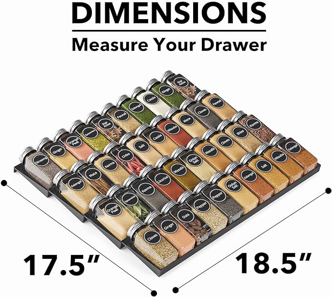 SpaceAid Spice Drawer Organizer with 40 Spice Jars, 386 Spice Labels, 4 Tier Seasoning Rack Tray Insert for Kitchen Drawers, 18.5" Wide x 17.5" Deep - Image 4