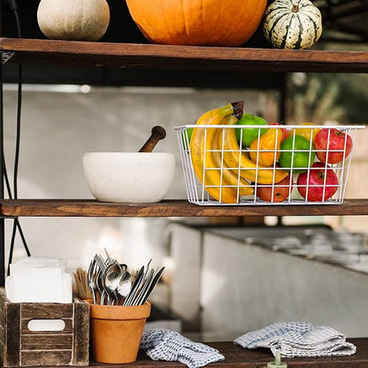 MaraFansie Wall Wire Baskets Bin No Drilling Adhesive Hanging Baskets Wall Mounted for Cabinet & Pantry Organization and Kitchen, Bathroom, Bedroom Storage, 2 Pack, White - Image 4